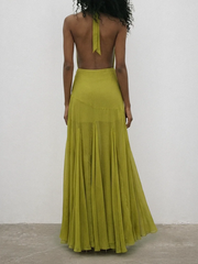Back view of halter neck maxi dress with open back