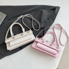 Riveted PU Leather Top Handle Bag