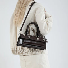 Riveted PU Leather Top Handle Bag