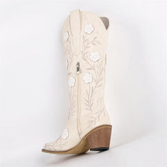 Floral Embroidered Chunky Heel Cowgirl Boots