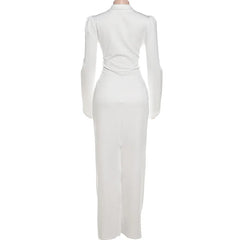 White long-sleeve dress on a mannequin against a white background