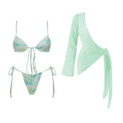 Gradient patterned bikini with a mint green wrap top