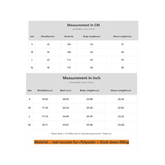 Measurement chart for clothing sizes in centimeters and inches on a white background.