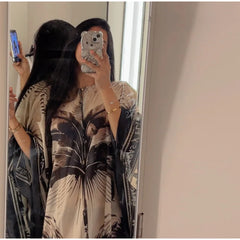 Printed Caftan Satin Maxi Dress