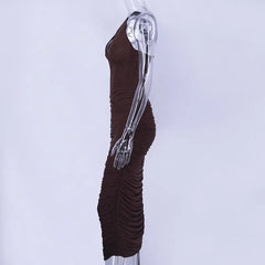 One-Shoulder Ruched Corset Midi Dress