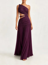One-shoulder cutout maxi dress in dark purple