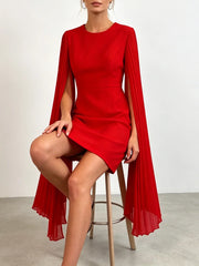 Red mini dress with pleated cape sleeves