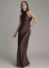 Halter Neck Sleeveless Satin Maxi Dress