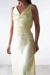 Ruched Cowl Neck Sleeveless Maxi Dress