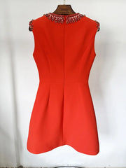 Beaded neckline cap sleeve mini dress back view