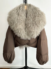 Textured Fur Collar Cropped Jacket