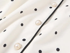White Polka Dot Notched Collar Long Coat