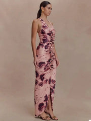 Floral Print Ruffle V-neck Maxi Dress
