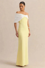 Yellow off-shoulder bow maxi dress detail