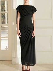 Black draped maxi dress detail