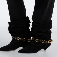 Fold Over Suede Kitten Heel Boots