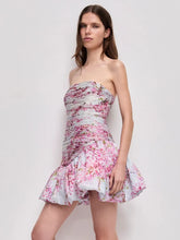 Floral strapless ruched mini dress front view