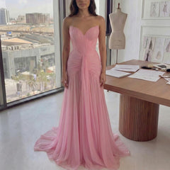 Strapless ruched chiffon trumpet evening dress