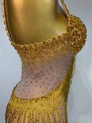 Rhinestone Tassel Mesh Strap Maxi Dress