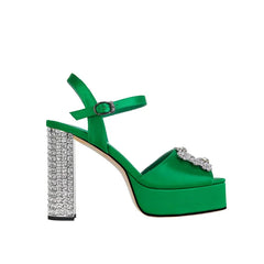 Satin Platform Crystal Embellishment Block Heels