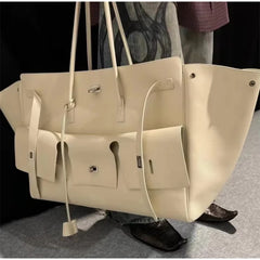 PU leather shoulder tote with dual front pockets