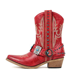 Western Embroidered Block Heel Boots
