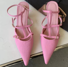Pointed Toe Women Pumps Buckle Strap Low Heels Shoes