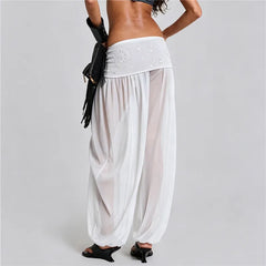 Rhinestone Waistband Mesh Harem Trousers