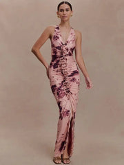 Floral Print Ruffle V-neck Maxi Dress
