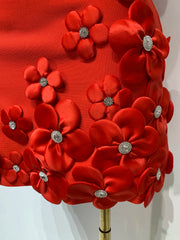 3d Flower Detail V-Neck Sleeveless Bandage Mini Gown