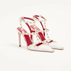 Riveted Square Toe Stiletto Heels