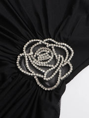 Diagonal Collar Vintage Patchwork Mini Dress with Sculpted Detail