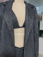 Sequin Blazer With Bra And Trouser Three Piece Set