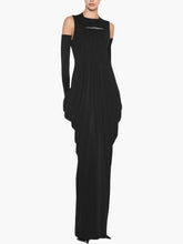 Black sleeveless drape maxi dress