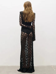 Sheer lace deep V-neck maxi dress back view