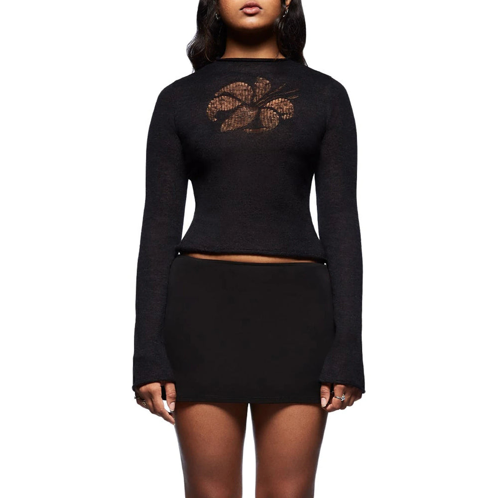 Black long-sleeve top and skirt set