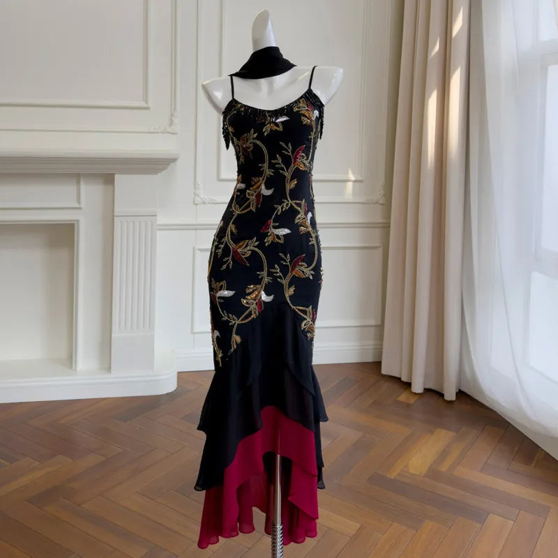Floral Embellished Spaghetti Strap Dress Front View