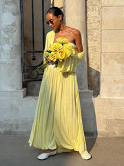 Yellow 2-Piece Lounge Set – Lightweight Cardigan & High-Waist Palazzo Trousers