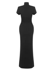 Black Cut Out Zipper High Neck Maxi Dress