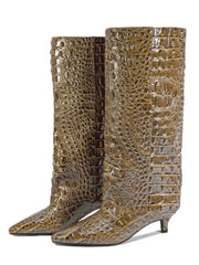 Kitten Heel Crocodile Pattern Boots