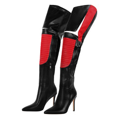 Patchwork Pointed Toe Over The Knee Boots