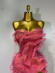 Strapless ruffled diamond dress detail
