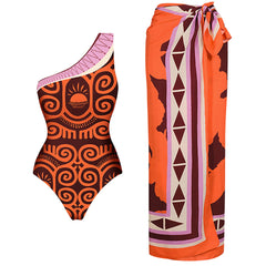 Wide-leg pants with matching geometric print