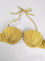Ribbed Underwire Bikini and High-Slit Skirt Swimwear Set