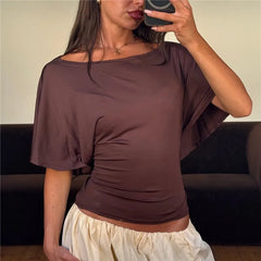 Off Shoulder Boat Neck Crop Top