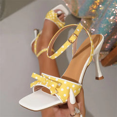Polka Dot Bow Square Toe Stiletto Heels