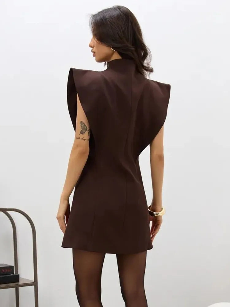 Sleeveless double-breasted mini dress back view