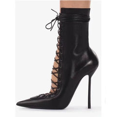Lace Up Knee High Heel Boots