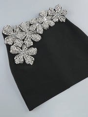 Flower Embellished Turtleneck Top and Skirt Set