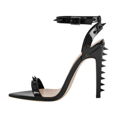 Spiked stiletto pointed toe sandal with ankle strap